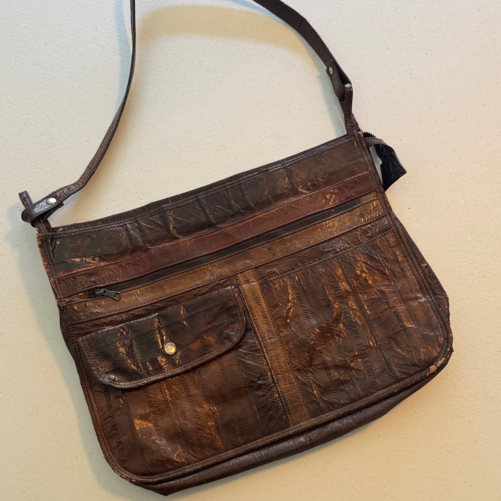 Vintage 1960s Korean Eel Skin Bag – 14”x10”x3”